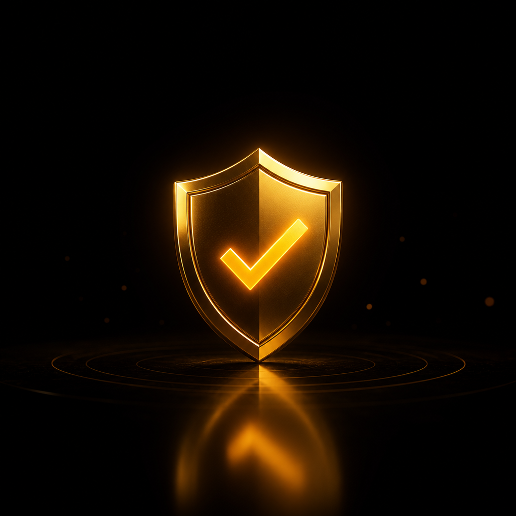 Minimal logical access governance shield with verified checkmark
